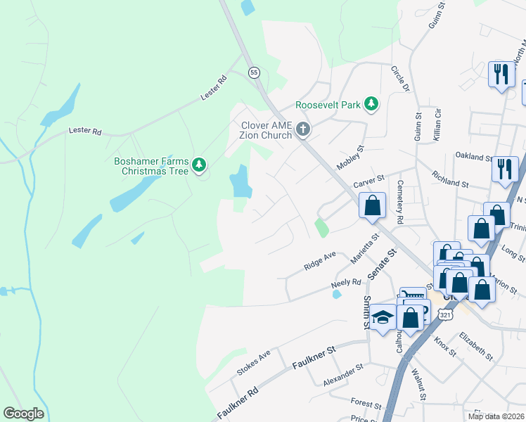 map of restaurants, bars, coffee shops, grocery stores, and more near 973 Capetown Lane in Clover