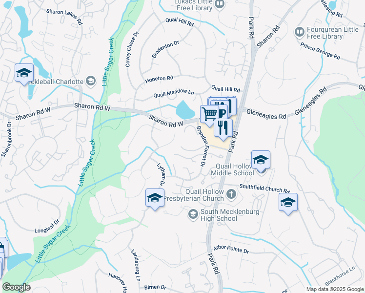map of restaurants, bars, coffee shops, grocery stores, and more near 2429 Dryden Lane in Charlotte