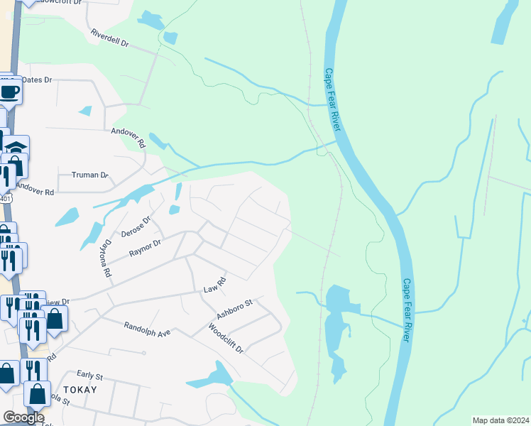 map of restaurants, bars, coffee shops, grocery stores, and more near 516 Ashdown Place in Fayetteville