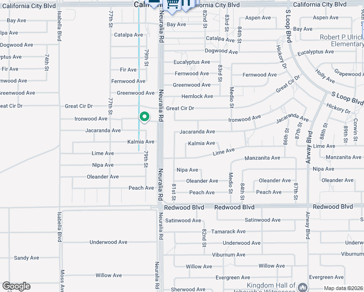map of restaurants, bars, coffee shops, grocery stores, and more near Graham Street in California City