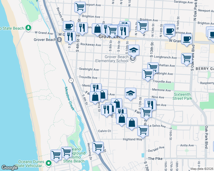 map of restaurants, bars, coffee shops, grocery stores, and more near 788 Mentone Avenue in Grover Beach
