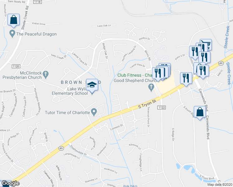 map of restaurants, bars, coffee shops, grocery stores, and more near in Charlotte