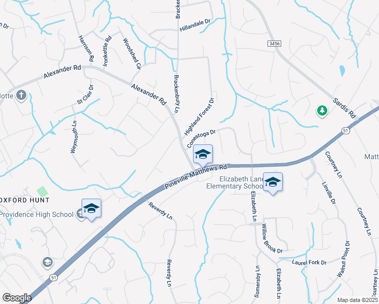 map of restaurants, bars, coffee shops, grocery stores, and more near 1043 Conestoga Drive in Charlotte