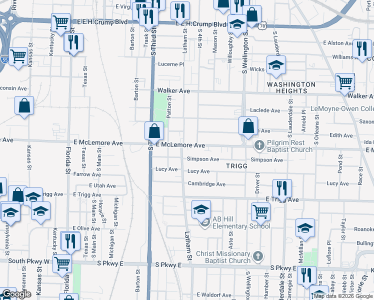 map of restaurants, bars, coffee shops, grocery stores, and more near 289 Simpson Avenue in Memphis