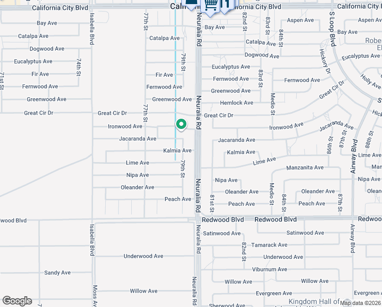 map of restaurants, bars, coffee shops, grocery stores, and more near Lime Avenue in California City
