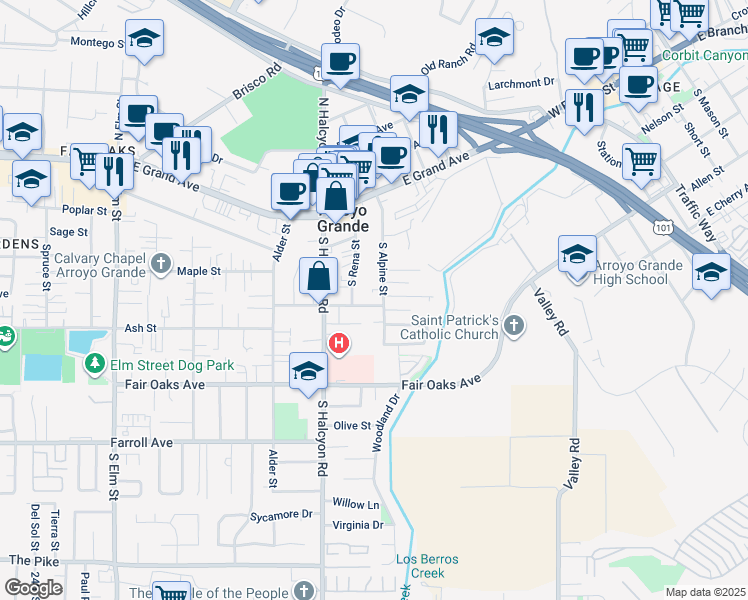 map of restaurants, bars, coffee shops, grocery stores, and more near 226 South Alpine Street in Arroyo Grande