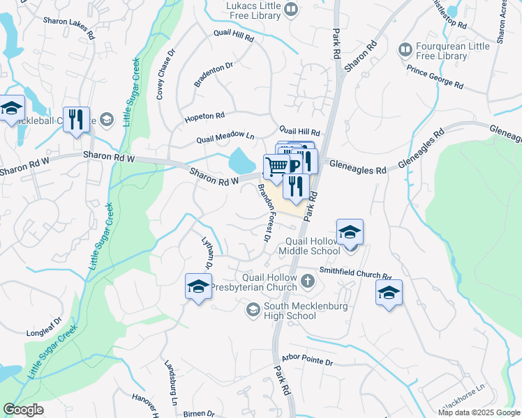 map of restaurants, bars, coffee shops, grocery stores, and more near in Charlotte