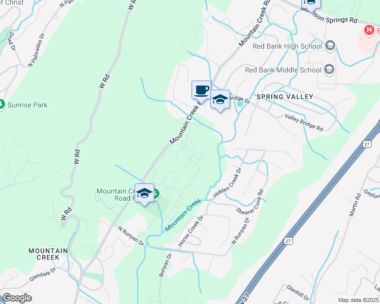 map of restaurants, bars, coffee shops, grocery stores, and more near 634 Wilshire Way in Chattanooga