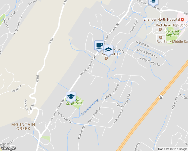 map of restaurants, bars, coffee shops, grocery stores, and more near 3525 Kettering Court in Chattanooga