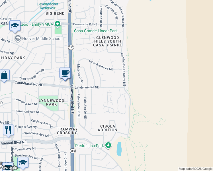 map of restaurants, bars, coffee shops, grocery stores, and more near 3028 El Marta Court Northeast in Albuquerque