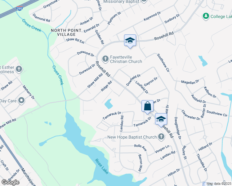map of restaurants, bars, coffee shops, grocery stores, and more near 4211 Rosehill Road in Fayetteville