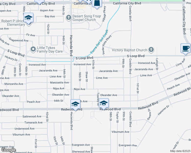 map of restaurants, bars, coffee shops, grocery stores, and more near in California City