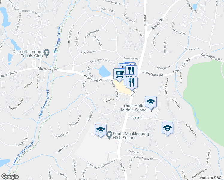 map of restaurants, bars, coffee shops, grocery stores, and more near 2553 Stockbridge Drive in Charlotte