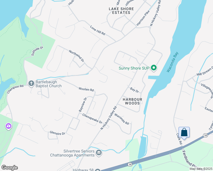 map of restaurants, bars, coffee shops, grocery stores, and more near 9201 Misty Ridge Drive in Chattanooga
