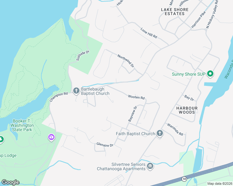 map of restaurants, bars, coffee shops, grocery stores, and more near 9058 Wooten Road in Chattanooga