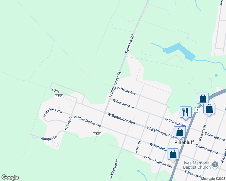 map of restaurants, bars, coffee shops, grocery stores, and more near North Ridgecrest Street in Moore County