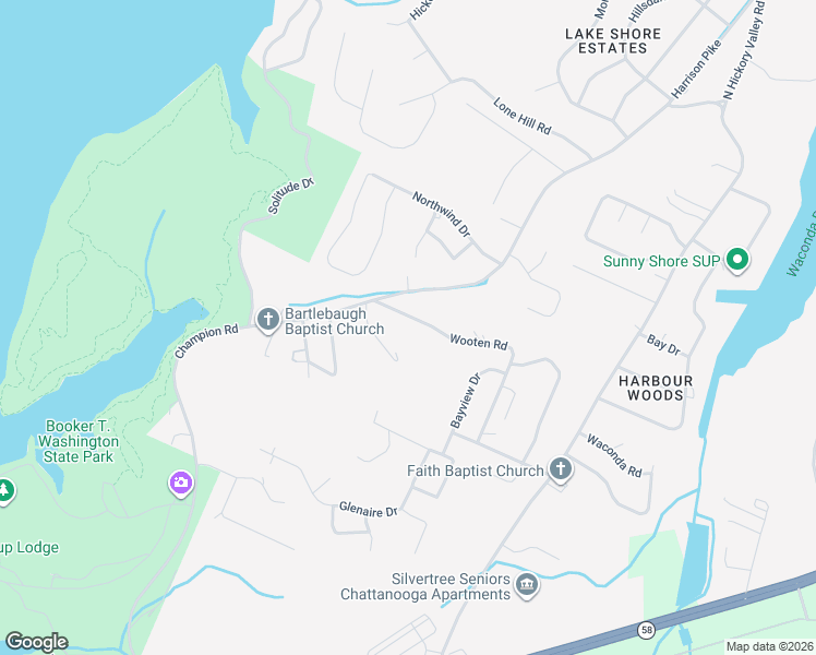 map of restaurants, bars, coffee shops, grocery stores, and more near 9058 Wooten Road in Chattanooga
