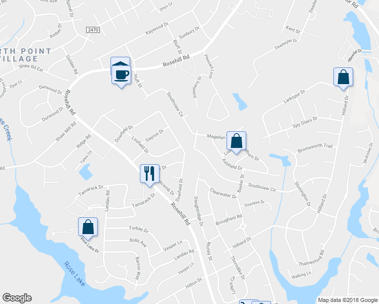 map of restaurants, bars, coffee shops, grocery stores, and more near 676 Dowfield Drive in Fayetteville