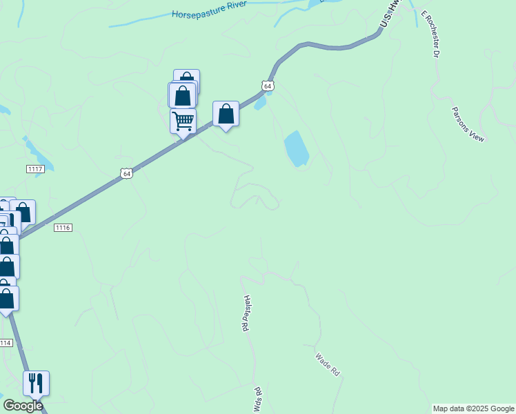 map of restaurants, bars, coffee shops, grocery stores, and more near 77 Chattooga Ridge Trail in Cashiers