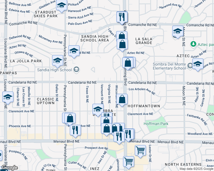 map of restaurants, bars, coffee shops, grocery stores, and more near in Albuquerque