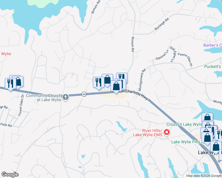 map of restaurants, bars, coffee shops, grocery stores, and more near 4560 Charlotte Highway in Lake Wylie