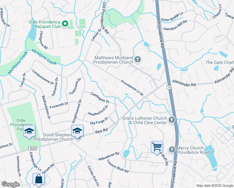 map of restaurants, bars, coffee shops, grocery stores, and more near 6616 Kirkstall Court in Charlotte