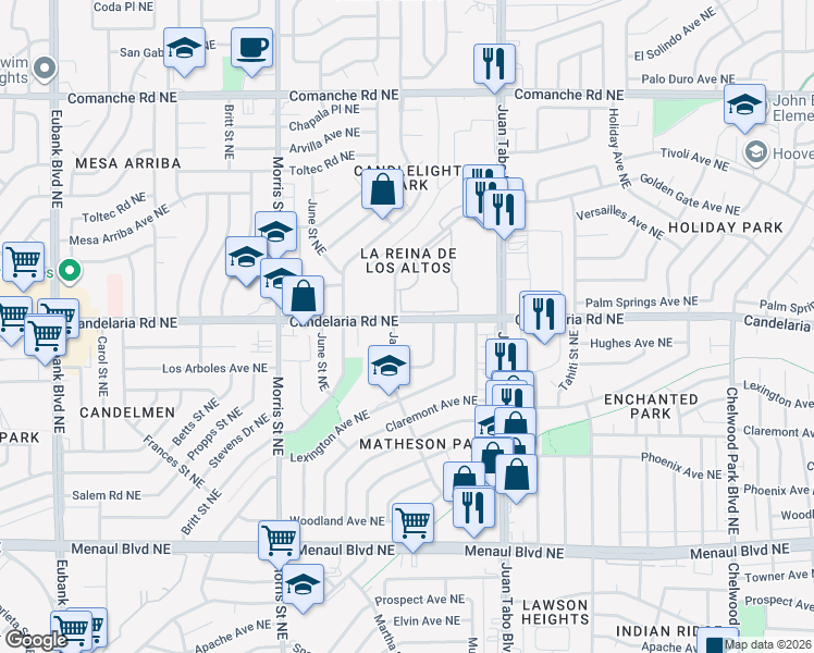 map of restaurants, bars, coffee shops, grocery stores, and more near in Albuquerque
