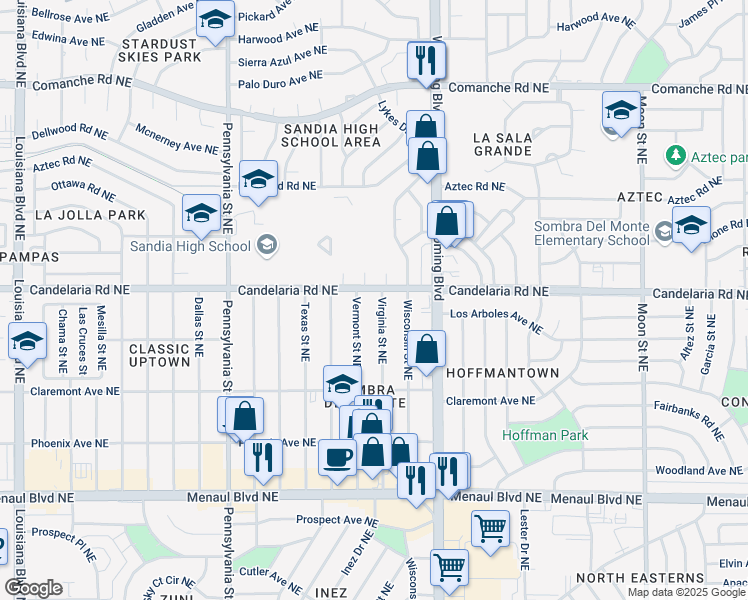 map of restaurants, bars, coffee shops, grocery stores, and more near in Albuquerque