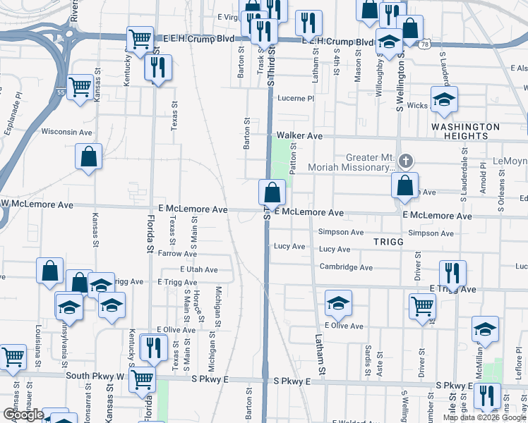 map of restaurants, bars, coffee shops, grocery stores, and more near 1135 South Third Street in Memphis