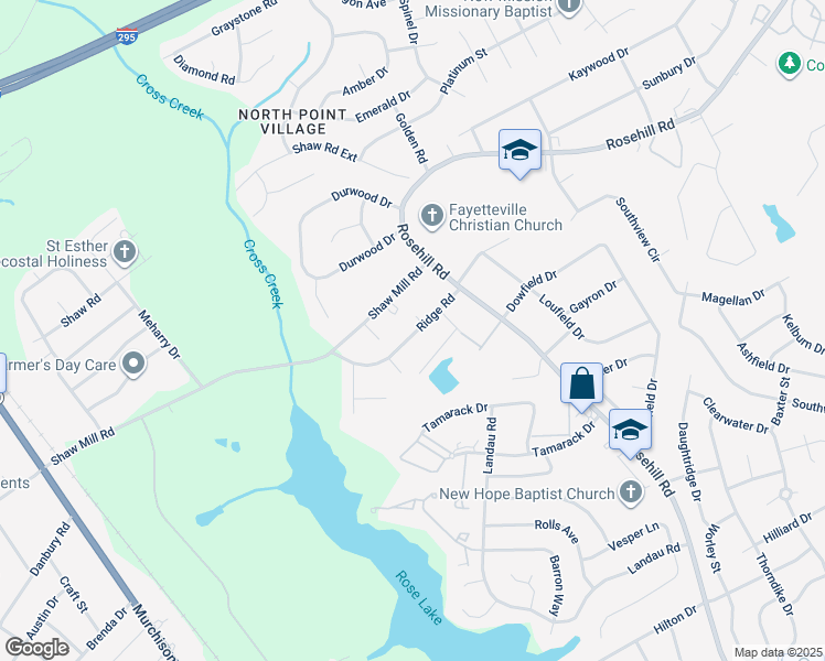 map of restaurants, bars, coffee shops, grocery stores, and more near 838 Ridge Road in Fayetteville