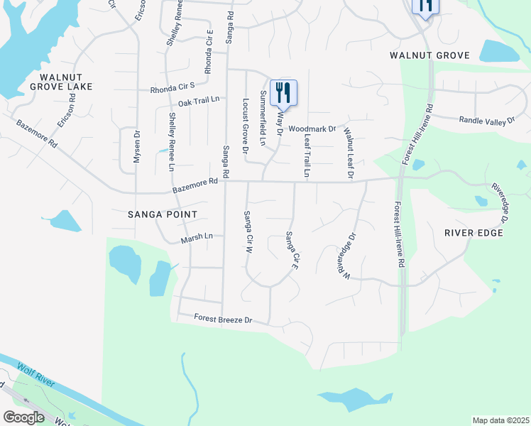 map of restaurants, bars, coffee shops, grocery stores, and more near 8815 Kenbrook Cove in Memphis
