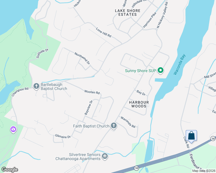 map of restaurants, bars, coffee shops, grocery stores, and more near 9227 Misty Ridge Drive in Chattanooga