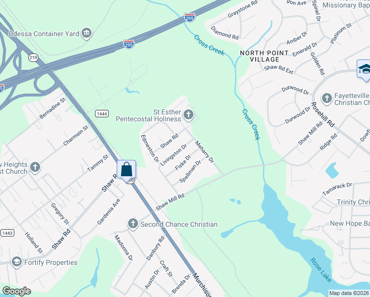 map of restaurants, bars, coffee shops, grocery stores, and more near 2018 Shaw Road in Fayetteville