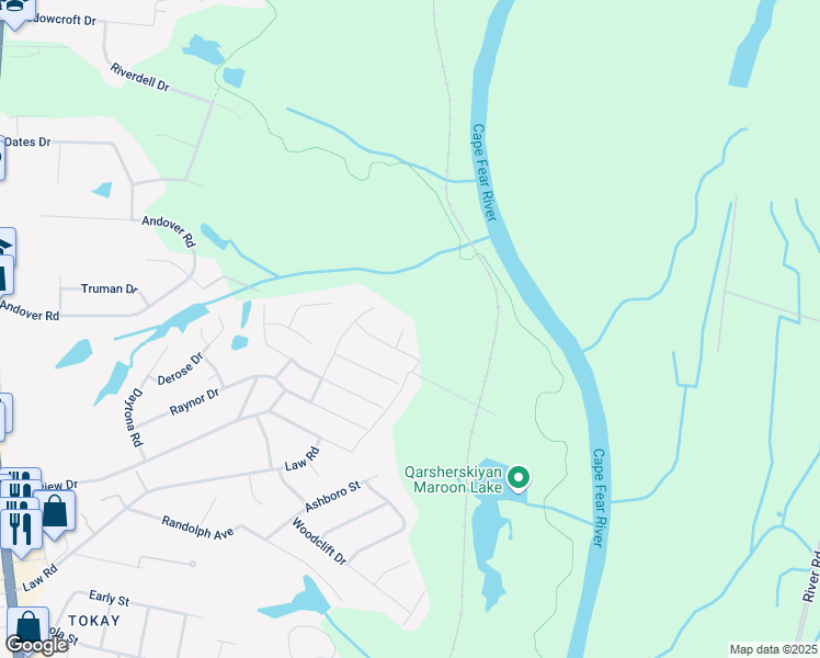 map of restaurants, bars, coffee shops, grocery stores, and more near 4012 Billingsford Circle in Fayetteville