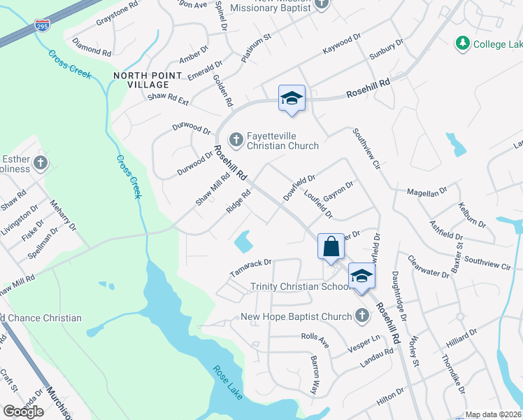map of restaurants, bars, coffee shops, grocery stores, and more near 4211 Rosehill Road in Fayetteville