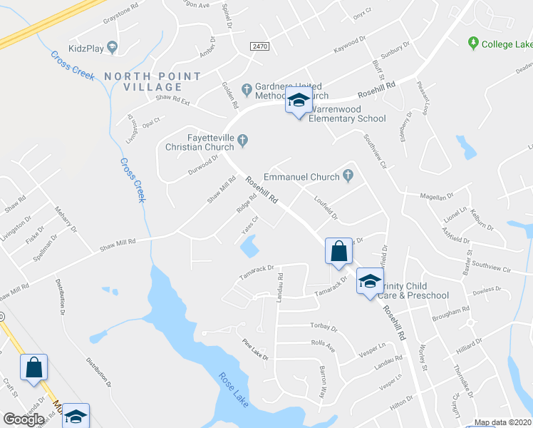 map of restaurants, bars, coffee shops, grocery stores, and more near 4210 South Dowfield Drive in Fayetteville