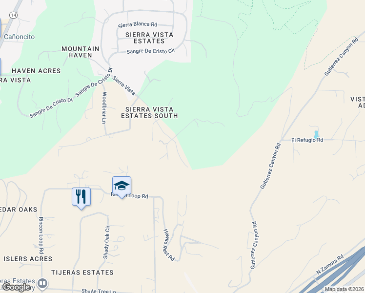 map of restaurants, bars, coffee shops, grocery stores, and more near 39 Sierra Vista in Cedar Crest