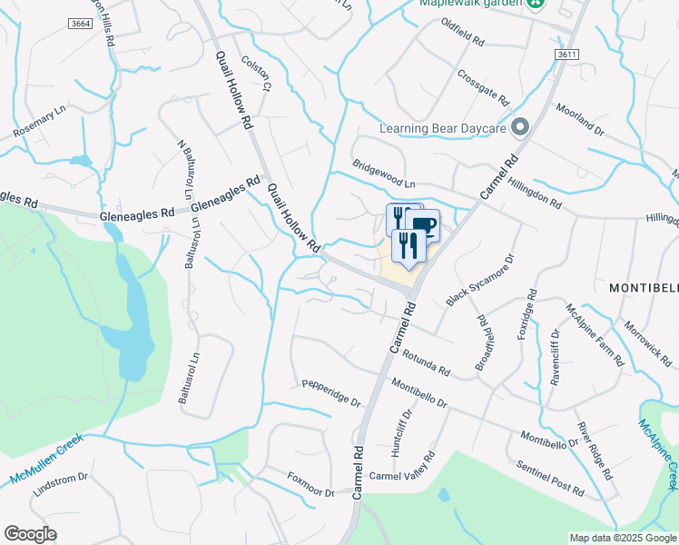map of restaurants, bars, coffee shops, grocery stores, and more near 4315 Woodglen Ln in Charlotte
