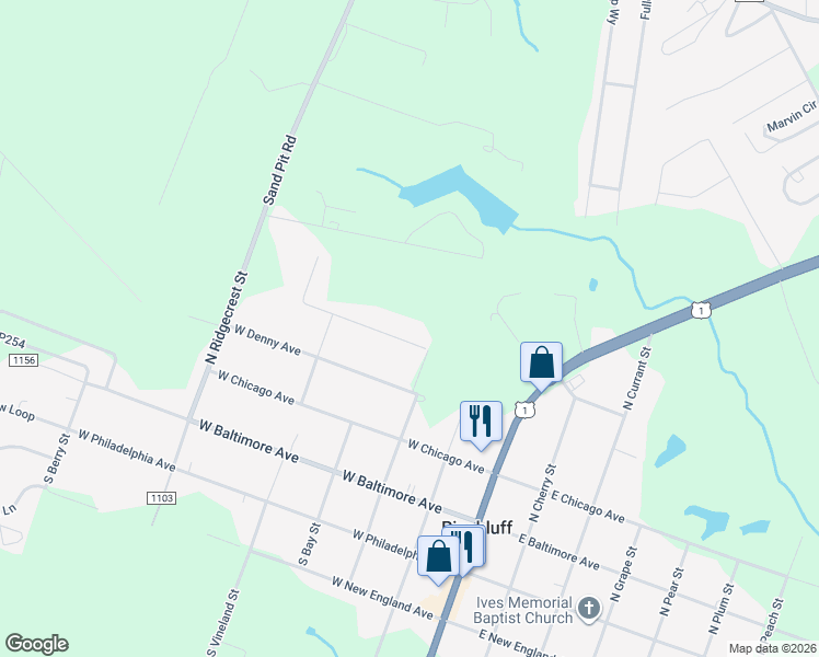 map of restaurants, bars, coffee shops, grocery stores, and more near 325 Tyner Avenue in Pinebluff
