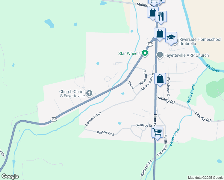 map of restaurants, bars, coffee shops, grocery stores, and more near 58 Ardmore Highway in Fayetteville