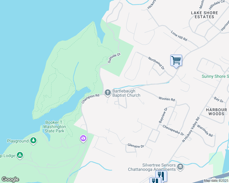 map of restaurants, bars, coffee shops, grocery stores, and more near 6137 Champion Road in Chattanooga