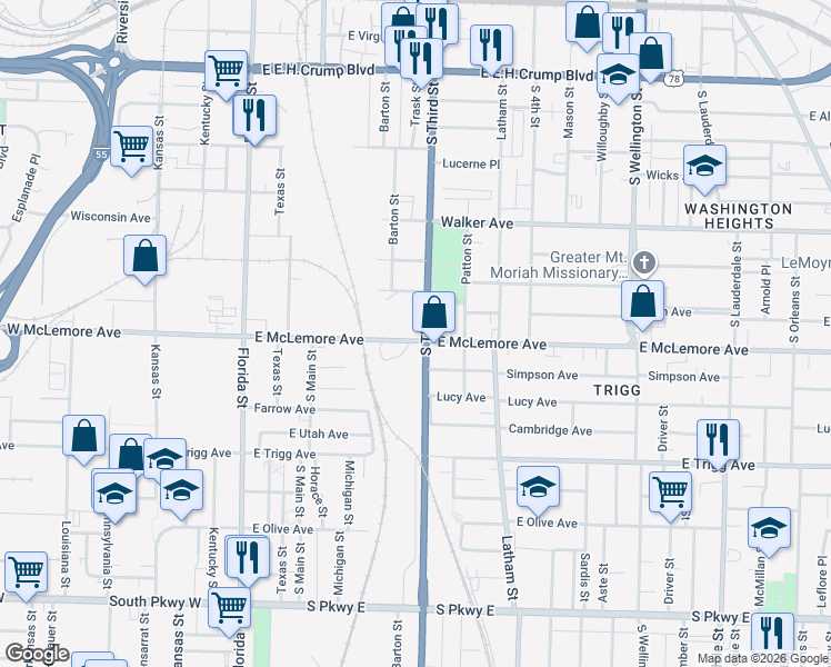 map of restaurants, bars, coffee shops, grocery stores, and more near 1135 South 3rd Street in Memphis