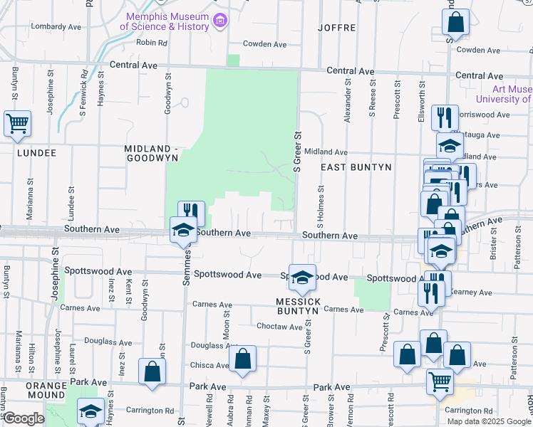 map of restaurants, bars, coffee shops, grocery stores, and more near 570 Club Walk Drive in Memphis