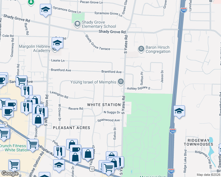 map of restaurants, bars, coffee shops, grocery stores, and more near 539 Melody Lane in Memphis