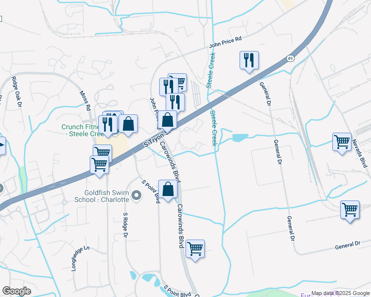 map of restaurants, bars, coffee shops, grocery stores, and more near 13311 Crescent Springs Drive in Charlotte