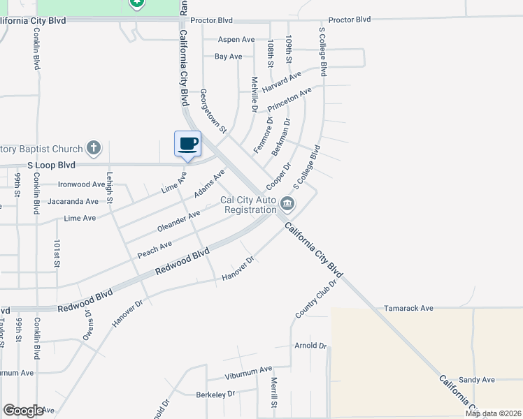 map of restaurants, bars, coffee shops, grocery stores, and more near in California City