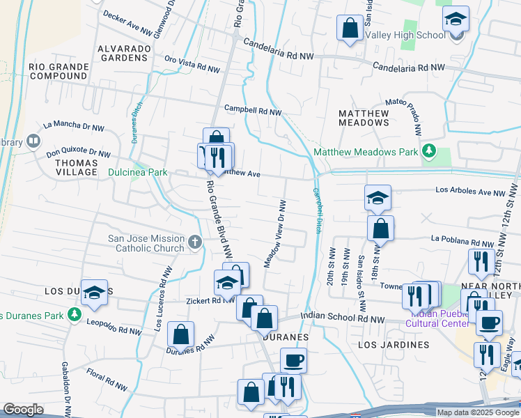 map of restaurants, bars, coffee shops, grocery stores, and more near 2310 Wilma Road Northwest in Albuquerque