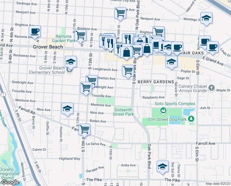 map of restaurants, bars, coffee shops, grocery stores, and more near 546 South 16th Street in Grover Beach