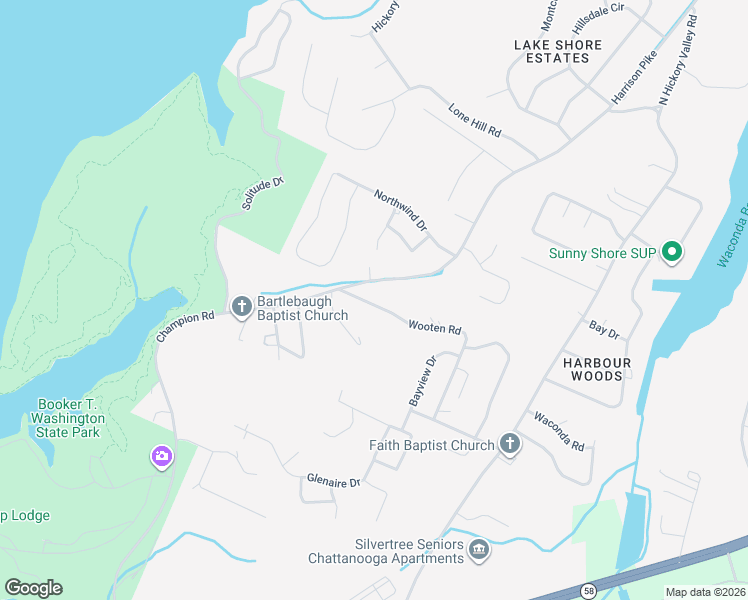 map of restaurants, bars, coffee shops, grocery stores, and more near 9058 Wooten Road in Chattanooga