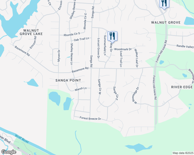 map of restaurants, bars, coffee shops, grocery stores, and more near 471 Sanga Circle West in Shelby County